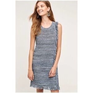 NWT Anthro Holding Horses Womens Blue Black Tweed Fringe Sweater Dress Sz Small